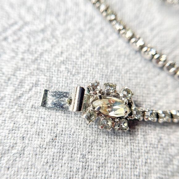 Vintage 1970s Rhinestone Drop Necklace Choker - Glam -Estate Costume Jewelry - Picture 10 of 14